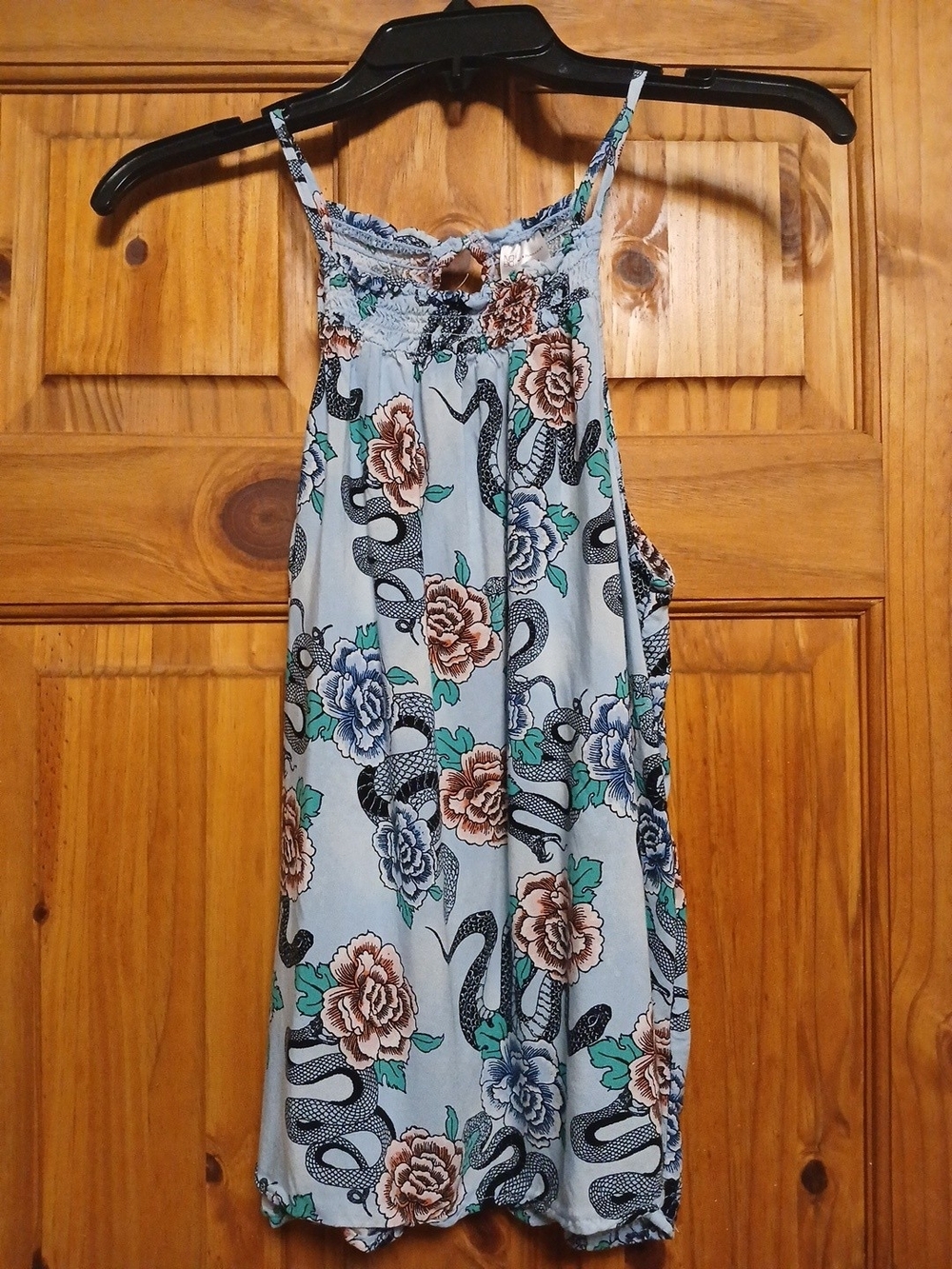 No Boundaries Blue Floral & Snake Print Satin Chemise